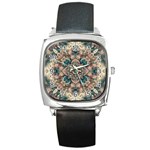 Floral Flora Flower Flowers Nature Pattern Square Metal Watch