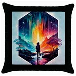 Starry Night Wanderlust: A Whimsical Adventure Throw Pillow Case (Black)