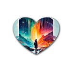 Starry Night Wanderlust: A Whimsical Adventure Rubber Heart Coaster (4 pack)