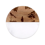 Starry Night Wanderlust: A Whimsical Adventure Classic Marble Wood Coaster (Round) 
