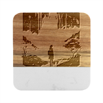 Starry Night Wanderlust: A Whimsical Adventure Marble Wood Coaster (Square)
