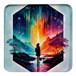 Starry Night Wanderlust: A Whimsical Adventure Square Glass Fridge Magnet (4 pack)