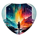 Starry Night Wanderlust: A Whimsical Adventure Heart Glass Fridge Magnet (4 pack)