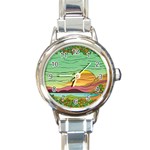 Painting Colors Box Green Round Italian Charm Watch