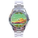 Painting Colors Box Green Stainless Steel Analogue Watch