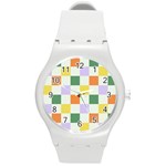 Board Pictures Chess Background Round Plastic Sport Watch (M)