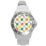Board Pictures Chess Background Round Plastic Sport Watch (L)