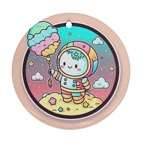 Boy Astronaut Cotton Candy Childhood Fantasy Tale Literature Planet Universe Kawaii Nature Cute Clou Ornament (Round) from ZippyPress Front