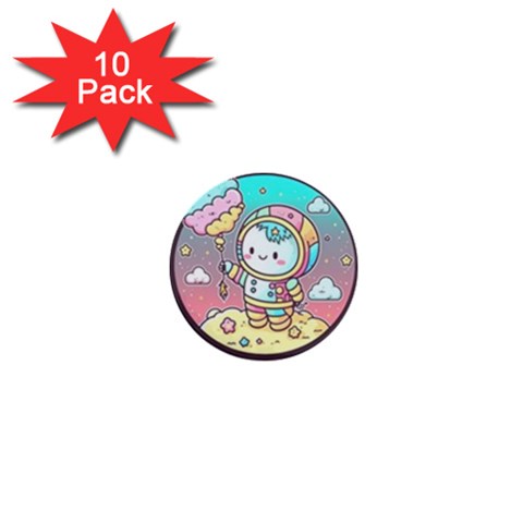 Boy Astronaut Cotton Candy Childhood Fantasy Tale Literature Planet Universe Kawaii Nature Cute Clou 1  Mini Buttons (10 pack)  from ZippyPress Front