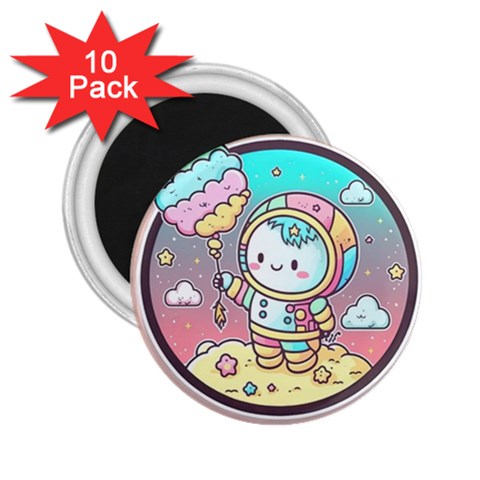 Boy Astronaut Cotton Candy Childhood Fantasy Tale Literature Planet Universe Kawaii Nature Cute Clou 2.25  Magnets (10 pack)  from ZippyPress Front