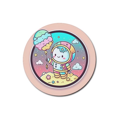 Boy Astronaut Cotton Candy Childhood Fantasy Tale Literature Planet Universe Kawaii Nature Cute Clou Rubber Coaster (Round) from ZippyPress Front