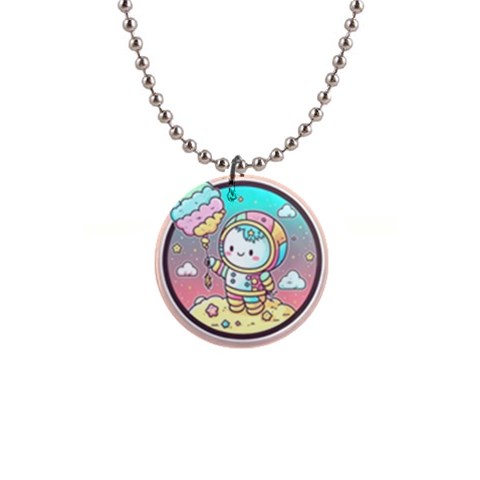Boy Astronaut Cotton Candy Childhood Fantasy Tale Literature Planet Universe Kawaii Nature Cute Clou 1  Button Necklace from ZippyPress Front