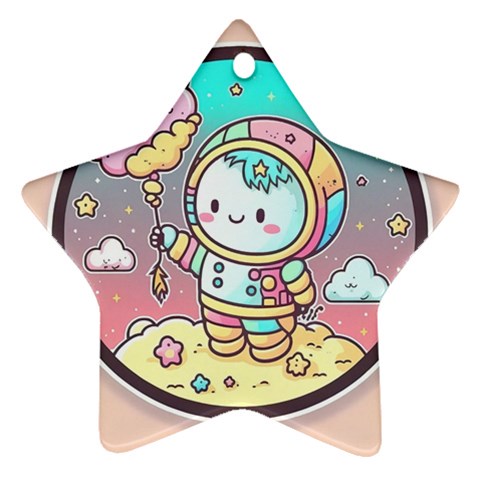 Boy Astronaut Cotton Candy Childhood Fantasy Tale Literature Planet Universe Kawaii Nature Cute Clou Star Ornament (Two Sides) from ZippyPress Front