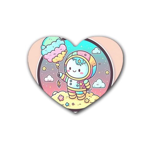 Boy Astronaut Cotton Candy Childhood Fantasy Tale Literature Planet Universe Kawaii Nature Cute Clou Rubber Heart Coaster (4 pack) from ZippyPress Front