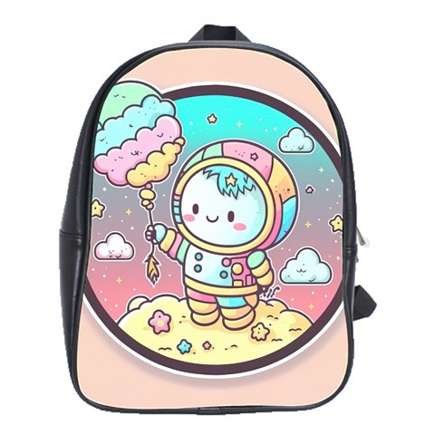 Boy Astronaut Cotton Candy Childhood Fantasy Tale Literature Planet Universe Kawaii Nature Cute Clou School Bag (Large) from ZippyPress Front