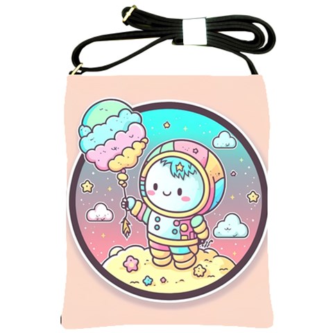 Boy Astronaut Cotton Candy Childhood Fantasy Tale Literature Planet Universe Kawaii Nature Cute Clou Shoulder Sling Bag from ZippyPress Front
