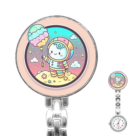 Boy Astronaut Cotton Candy Childhood Fantasy Tale Literature Planet Universe Kawaii Nature Cute Clou Stainless Steel Nurses Watch from ZippyPress Front
