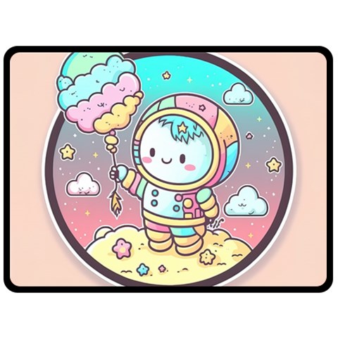 Boy Astronaut Cotton Candy Childhood Fantasy Tale Literature Planet Universe Kawaii Nature Cute Clou Two Sides Fleece Blanket (Large) from ZippyPress 80 x60  Blanket Front