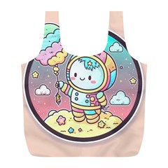 Boy Astronaut Cotton Candy Childhood Fantasy Tale Literature Planet Universe Kawaii Nature Cute Clou Full Print Recycle Bag (L) from ZippyPress Front