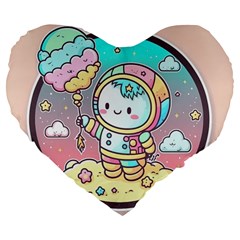 Boy Astronaut Cotton Candy Childhood Fantasy Tale Literature Planet Universe Kawaii Nature Cute Clou Large 19  Premium Flano Heart Shape Cushions from ZippyPress Front