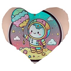 Boy Astronaut Cotton Candy Childhood Fantasy Tale Literature Planet Universe Kawaii Nature Cute Clou Large 19  Premium Flano Heart Shape Cushions from ZippyPress Back