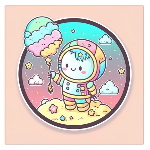 Boy Astronaut Cotton Candy Childhood Fantasy Tale Literature Planet Universe Kawaii Nature Cute Clou Square Satin Scarf (36  x 36 ) from ZippyPress Front