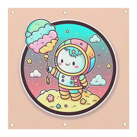 Boy Astronaut Cotton Candy Childhood Fantasy Tale Literature Planet Universe Kawaii Nature Cute Clou Banner and Sign 3  x 3  from ZippyPress Front