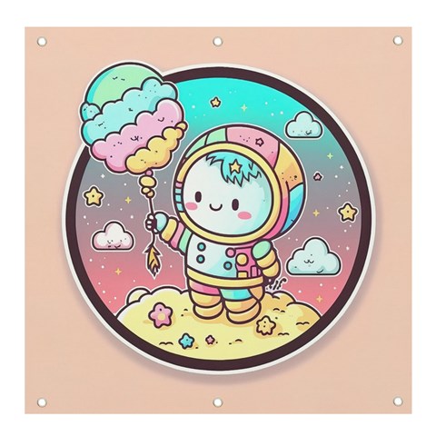 Boy Astronaut Cotton Candy Childhood Fantasy Tale Literature Planet Universe Kawaii Nature Cute Clou Banner and Sign 4  x 4  from ZippyPress Front