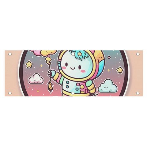 Boy Astronaut Cotton Candy Childhood Fantasy Tale Literature Planet Universe Kawaii Nature Cute Clou Banner and Sign 6  x 2  from ZippyPress Front
