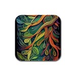 Outdoors Night Setting Scene Forest Woods Light Moonlight Nature Wilderness Leaves Branches Abstract Rubber Square Coaster (4 pack)