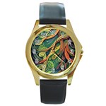 Outdoors Night Setting Scene Forest Woods Light Moonlight Nature Wilderness Leaves Branches Abstract Round Gold Metal Watch