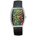 Outdoors Night Setting Scene Forest Woods Light Moonlight Nature Wilderness Leaves Branches Abstract Barrel Style Metal Watch