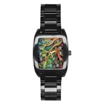 Outdoors Night Setting Scene Forest Woods Light Moonlight Nature Wilderness Leaves Branches Abstract Stainless Steel Barrel Watch