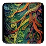 Outdoors Night Setting Scene Forest Woods Light Moonlight Nature Wilderness Leaves Branches Abstract Square Glass Fridge Magnet (4 pack)