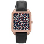 Flowers Pattern Floral Antique Floral Nature Flower Graphic Rose Gold Leather Watch 