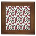 Roses Flowers Leaves Pattern Scrapbook Paper Floral Background Framed Tile