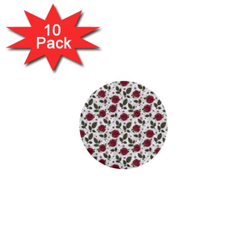 Roses Flowers Leaves Pattern Scrapbook Paper Floral Background 1  Mini Buttons (10 pack)  from ZippyPress Front