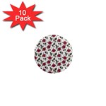 Roses Flowers Leaves Pattern Scrapbook Paper Floral Background 1  Mini Magnet (10 pack) 