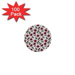 Roses Flowers Leaves Pattern Scrapbook Paper Floral Background 1  Mini Buttons (100 pack) 