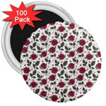 Roses Flowers Leaves Pattern Scrapbook Paper Floral Background 3  Magnets (100 pack)