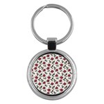 Roses Flowers Leaves Pattern Scrapbook Paper Floral Background Key Chain (Round)