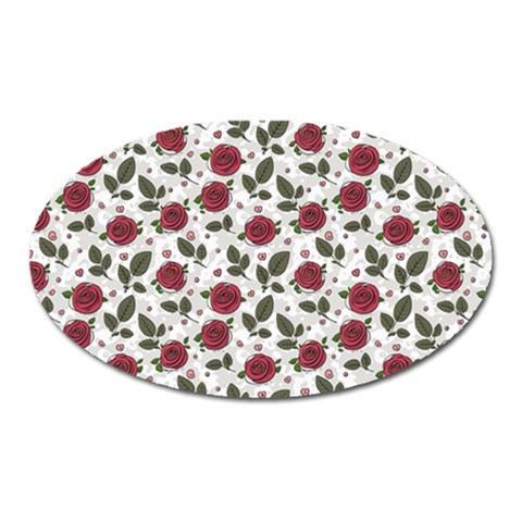 Roses Flowers Leaves Pattern Scrapbook Paper Floral Background Oval Magnet from ZippyPress Front