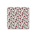 Roses Flowers Leaves Pattern Scrapbook Paper Floral Background Square Magnet