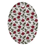 Roses Flowers Leaves Pattern Scrapbook Paper Floral Background Oval Ornament (Two Sides)