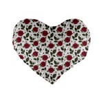 Roses Flowers Leaves Pattern Scrapbook Paper Floral Background Standard 16  Premium Heart Shape Cushions