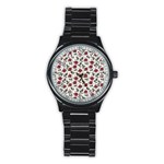 Roses Flowers Leaves Pattern Scrapbook Paper Floral Background Stainless Steel Round Watch