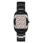 Roses Flowers Leaves Pattern Scrapbook Paper Floral Background Stainless Steel Barrel Watch