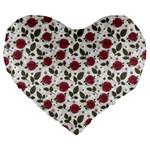 Roses Flowers Leaves Pattern Scrapbook Paper Floral Background Large 19  Premium Flano Heart Shape Cushions