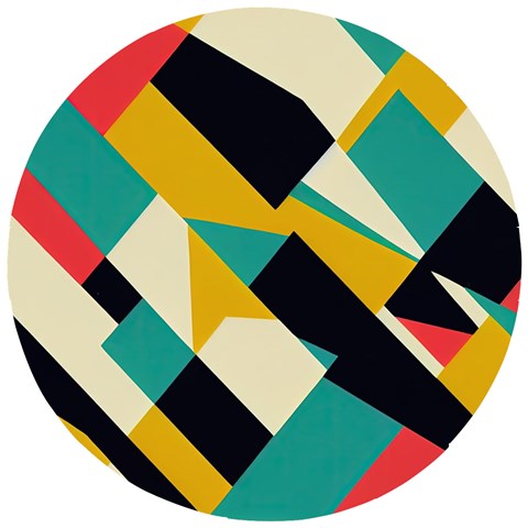 Geometric Pattern Retro Colorful Abstract Wooden Puzzle Round from ZippyPress Front