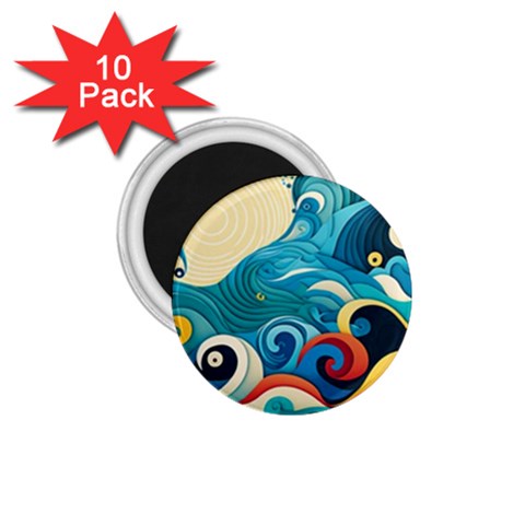 Waves Ocean Sea Abstract Whimsical Abstract Art Pattern Abstract Pattern Water Nature Moon Full Moon 1.75  Magnets (10 pack)  from ZippyPress Front